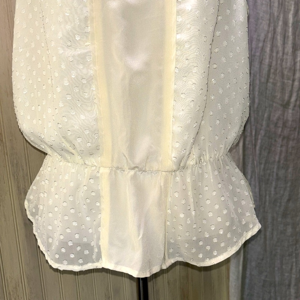 Daniel Rainn Silk Lined Peplum Blouse, Medium, NWOT, Cream Ecru Sheer Elegant - Picture 3 of 14